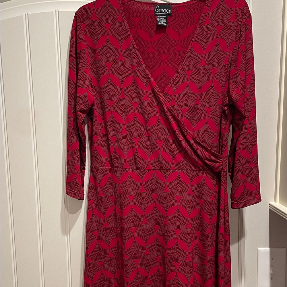 NY Collection Red Patterned Long Sleeve Dress